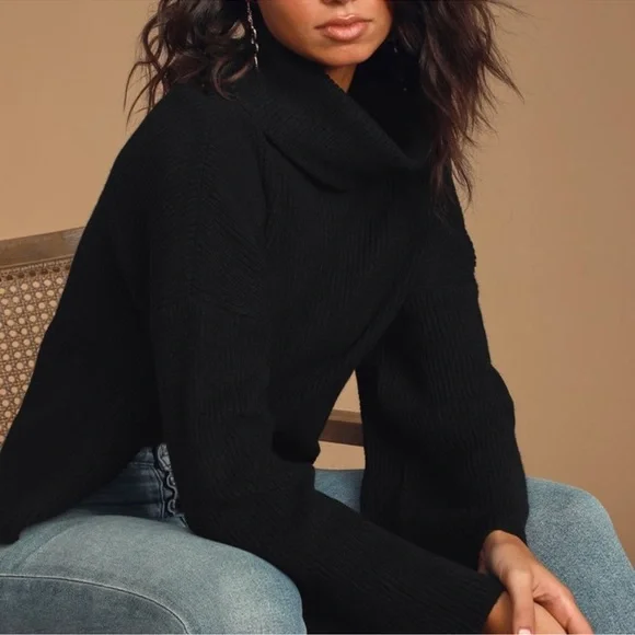 Lulus Fireside Chats Black Knit Turtleneck Sweater Size S - Picture 3 of 9